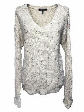 For Thee Neutral Ecru and Multicolor V Neck Sweater Womens size Large